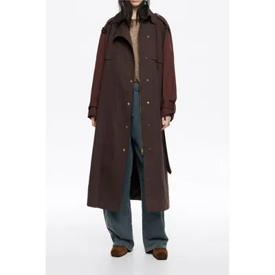 Bimba Y Lola Two-tone Maxi Trench In Brown