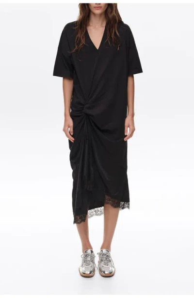 Bimba Y Lola Two-material Knot T-shirt Dress In Black