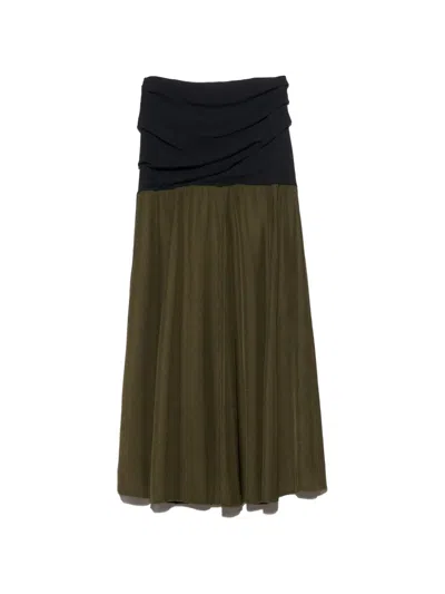 Bimba Y Lola Two-tone Gathered A-line Skirt In Black And Khaki In Green