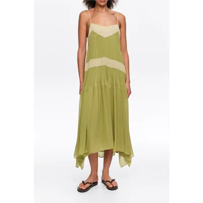 Bimba Y Lola Two-tone Pleated A-line Strappy Dress In Green
