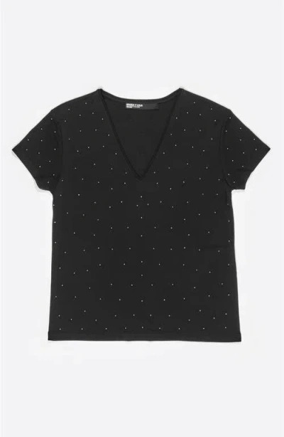 Bimba Y Lola V-neck Rhinestones T-shirt In Black