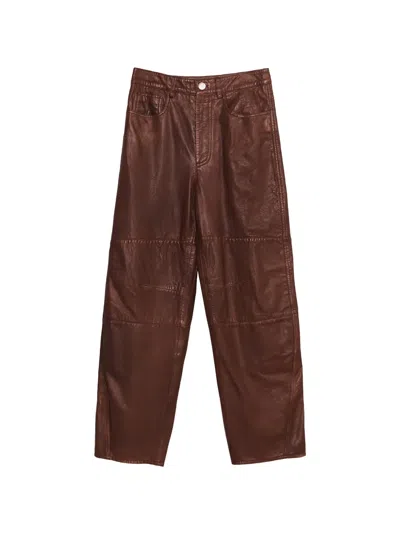 Bimba Y Lola Washed Brown Leather 5-pocket Trousers In Pink