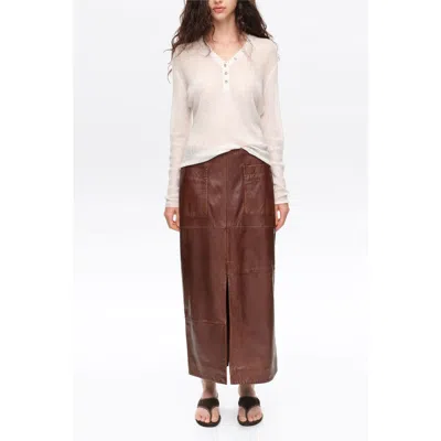 Bimba Y Lola Washed Leather A-line Midi Skirt In Brown