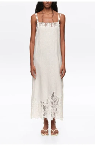 Bimba Y Lola Washed Linen Lace Midi Dress In White