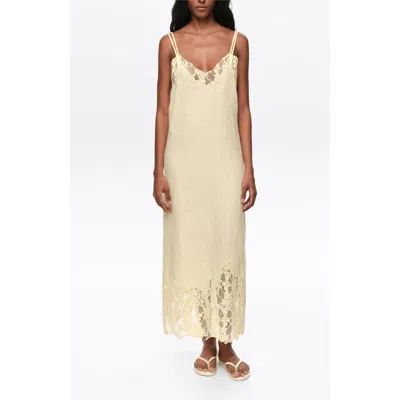 Bimba Y Lola Washed Linen Lace V-neck Midi Dress In Gold