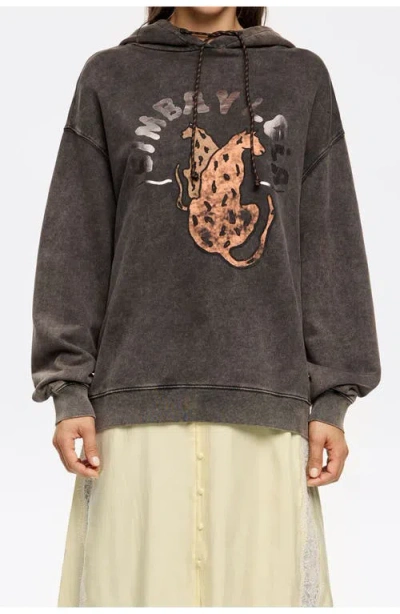 Bimba Y Lola Washed Oversize Logo Sweatshirt In Brown