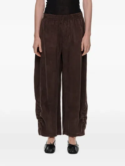 Bimba Y Lola Washed-brown Ruched Jogger Trousers In Gray