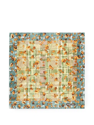 Bimba Y Lola Watercolor Floral And Checked Scarf In Multi