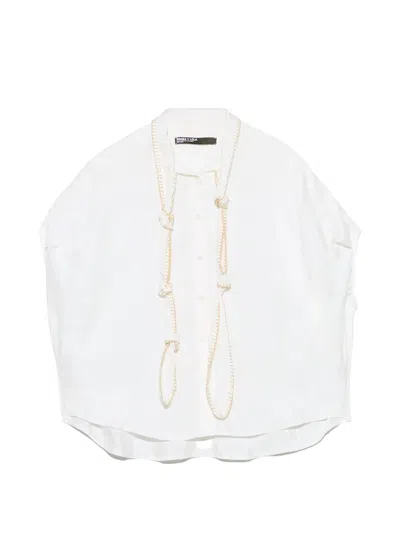 Bimba Y Lola White Knotted Neckline Cape Shirt
