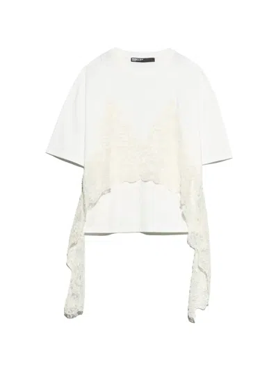 Bimba Y Lola White T-shirt Top With Lace Overlay