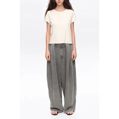 Bimba Y Lola Washed Gray Fluid Denim Trousers With Belt