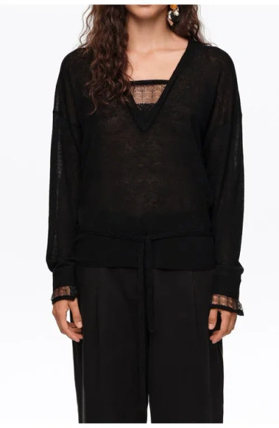 Bimba Y Lola Wool V-neck Long Sweater In Black