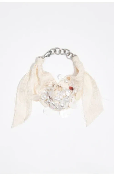Bimba Y Lola Woven Choker Necklace With Pearls In Metallic