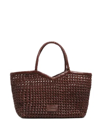 Bimba Y Lola Woven Plaited Leather Tote Bag In Brown