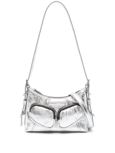 Bimba Y Lola Xs Leather Pocket Slouch Bag In Silver