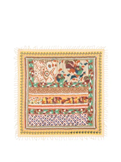 Bimba Y Lola Yellow Ikat Flower Patchwork Shawl In Multi