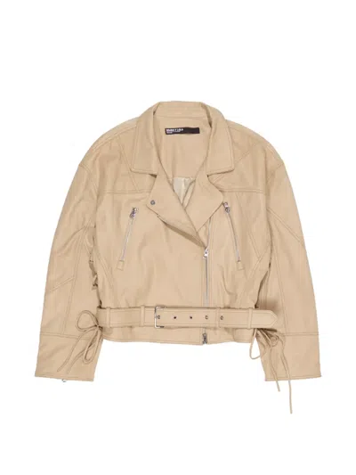 Bimba Y Lola Double-breasted Leather Jacket With Adjustable Detailing In Neutral