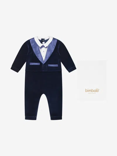 Bimbalò Baby Boys Romper- Velour Suit Romper 1 Mth Blue
