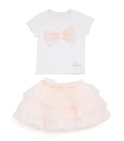 Bimbalò Babies' Bow-embellished T-shirt And Skirt Set In Pink