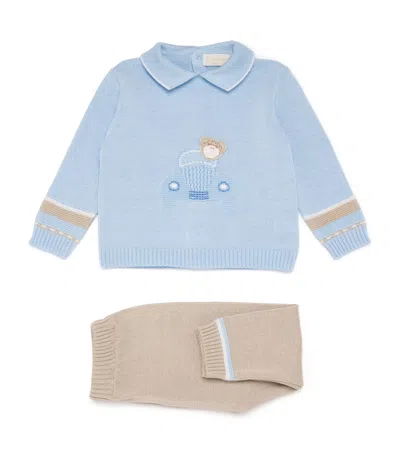 Bimbalò Kids' Cotton Collared Top And Leggings Set In Beige