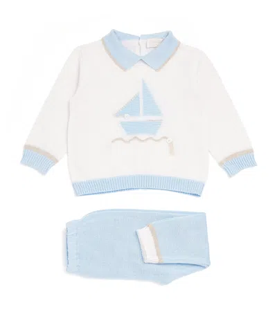 Bimbalò Kids' Cotton Polo Shirt And Trousers Set In Blue