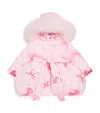 Bimbalò Fox Fur-trim Printed Padded Coat In Pink
