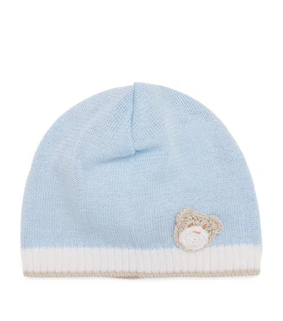 Bimbalò Kids' Knitted Teddy Bear Hat In Blue