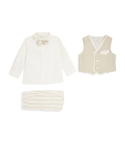 Bimbalò Linen-cotton Waistcoat Suit Set (3-24 Months) In Ivory