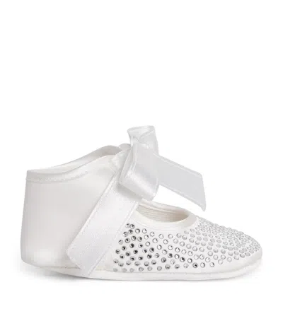 Bimbalò Kids' Satin Crystal-embellished Ballet Flats In Ivory