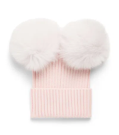 Bimbalò Kids' Bimbalo Wool-blend Fur-trim Beanie In Pink