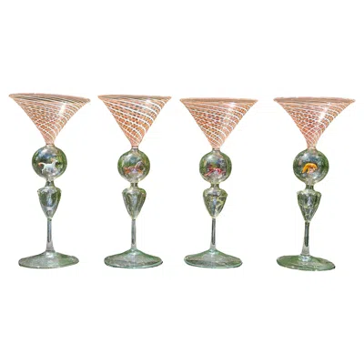 Pre-owned Bimini Glass Bimini Martini Cocktail Glasses With Animals- Set Of Four In Sand