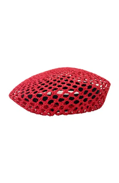 Binata Millinery Bini Mesh Straw Beret In Red