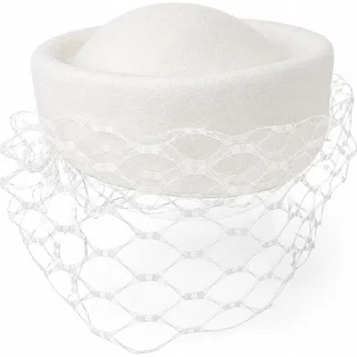 Binata Millinery Kahon Pillbox Fascinator Hat With Cage Veil In White