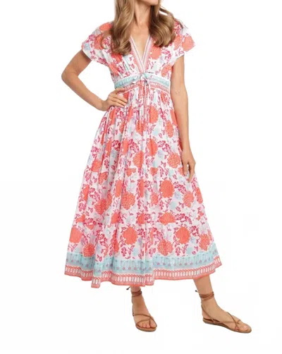 Bindu Aria Dress In White Multi In Red