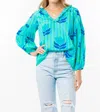 Bindu Carlie V-neck Top In Turquoise Tulip In Multi