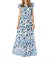 Bindu Caro Floral Print Maxi Dress In Gerbera Blue In Blue