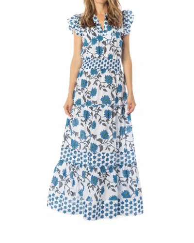 Bindu Caro Floral Print Maxi Dress In Gerbera Blue