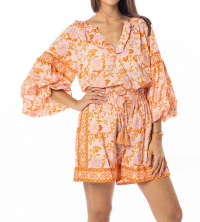 Bindu Carrie Top And Carlie Shorts Set In Tangerine In Multi