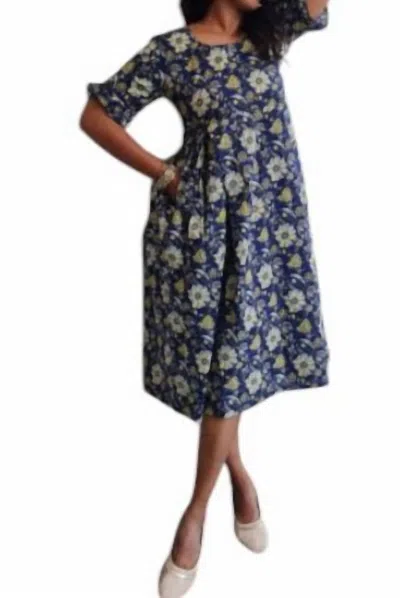 Bindu Charlotte Dress In Floral Blue In Multi