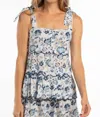 Bindu Erin Top In White/blue Flowers In Multi