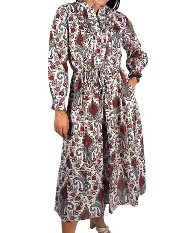Bindu Magda Cinched Midi Dress In Bordeaux In Blue