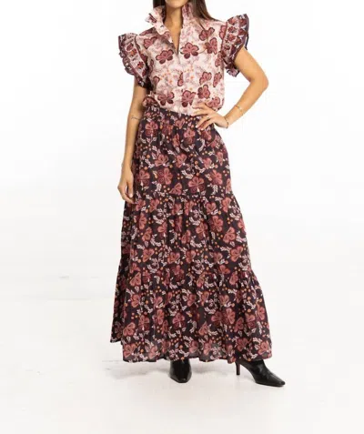 Bindu Milly Flutter Sleeve Top In White Floral In Brown