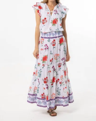 Bindu Nour Cotton Midi Skirt In Wild Flowers In White