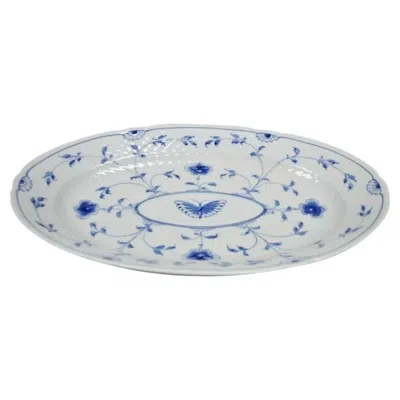Pre-owned Bing & Grøndahl 16" Oval Platter 15 Bing And Grondahl B&g Kjøbenhavn Denmark Butterfly Lace Blue