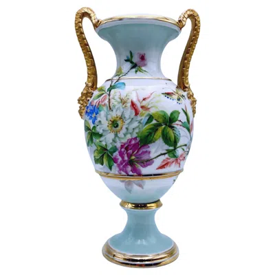 Pre-owned Bing & Grøndahl 1800s B&g Two-handled Gilt Porcelain Urn, Finely Hand-painted Floral Pattern In Transparent