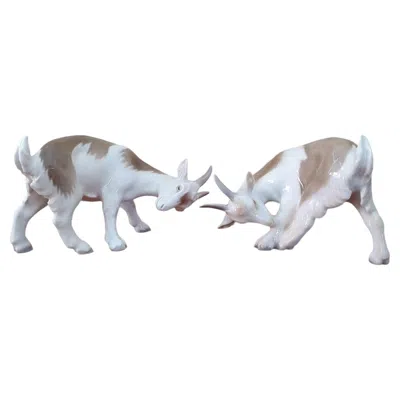 Pre-owned Bing & Grøndahl A Pair Of 20th Century Porcelain Goats By  In Gray