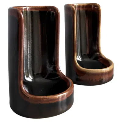 Pre-owned Bing & Grøndahl Brown Bing & Grondahl Stoneware Candle Holders, 1970s