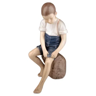 Pre-owned Bing & Grøndahl Mid-20th Century Modern Danish Porcelain Sculpture Of Boy By  In Brown