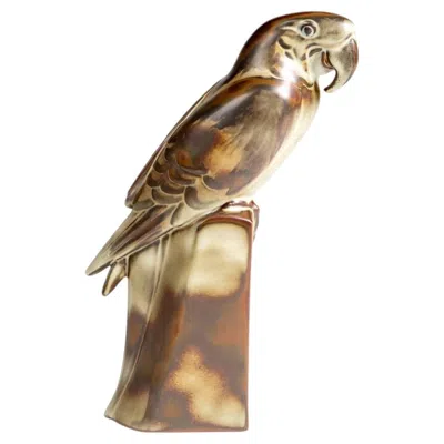 Pre-owned Bing & Grøndahl Rare Large Stoneware Sculpture Of A Macaw Parrot, Designed By Armand Petersen In Brown