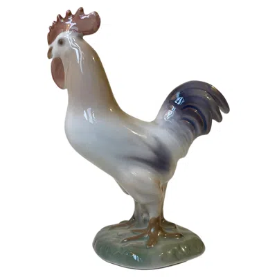 Pre-owned Bing & Grøndahl Rooster Figurine In Glazed Porcelain In Gray